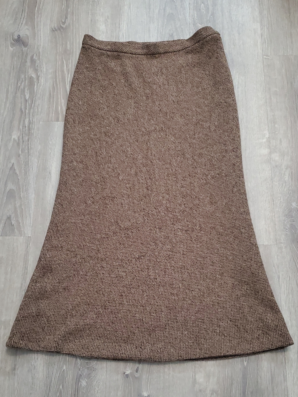 Vintage Ralph Lauren Blue Label 100% Wool Knit Midi Skirt Brown Size 12